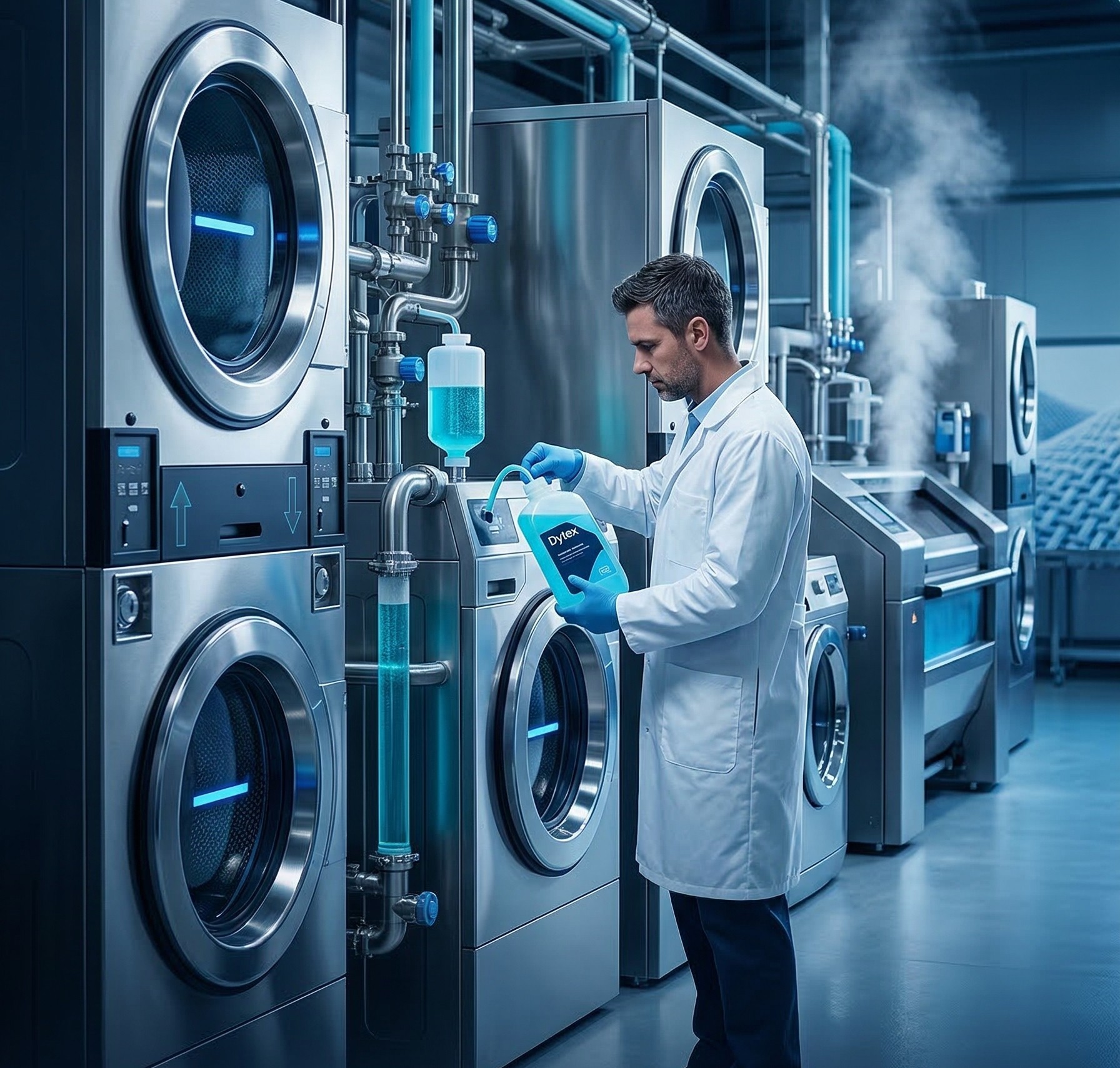 Commercial laundry plant using Dytex finishing agents