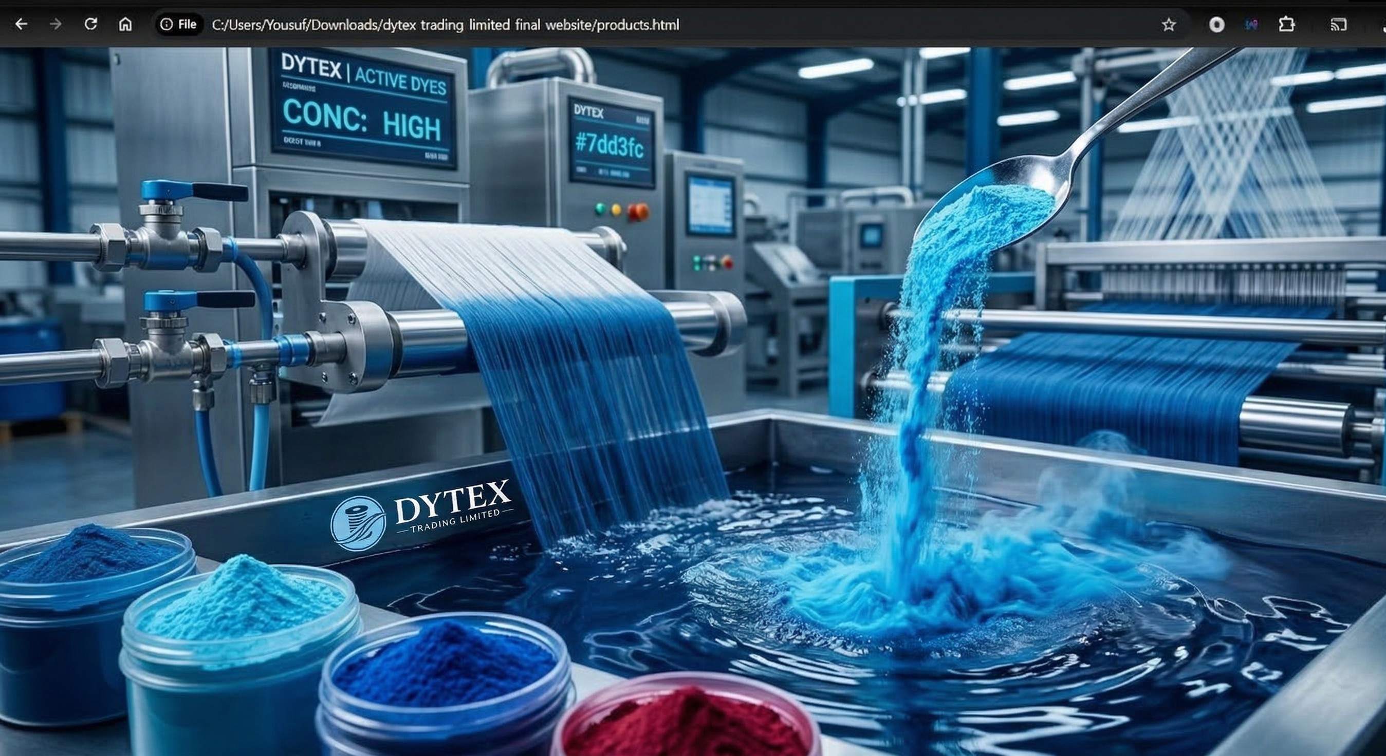 Richly colored textile dye powders in an automated facility